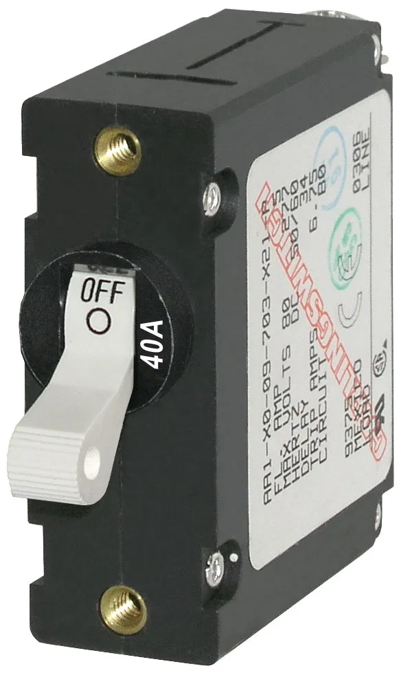 7226-BSS – BLUE SEA Circuit Breaker, 40 Amps/ 240 Volt AC/ 32 Volt DC White Single Pole Magnetic Hydraulic Type Toggl...